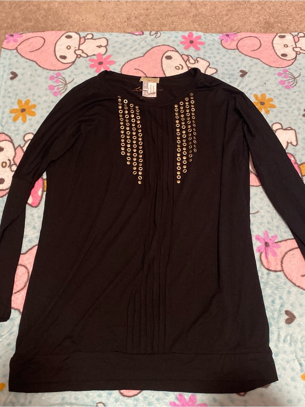 Black Stud-Detail Long Sleeve Top - Unbranded